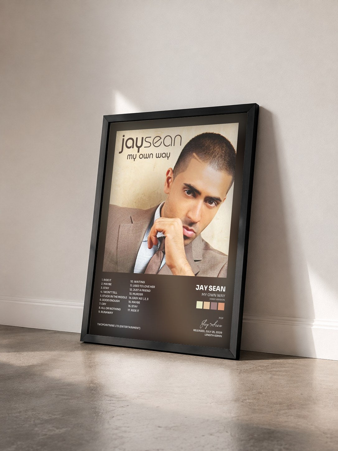 #noir Tableau de l'album My Own Way (Hindi Version) de Jay Sean vu de trois quarts, cadre noir