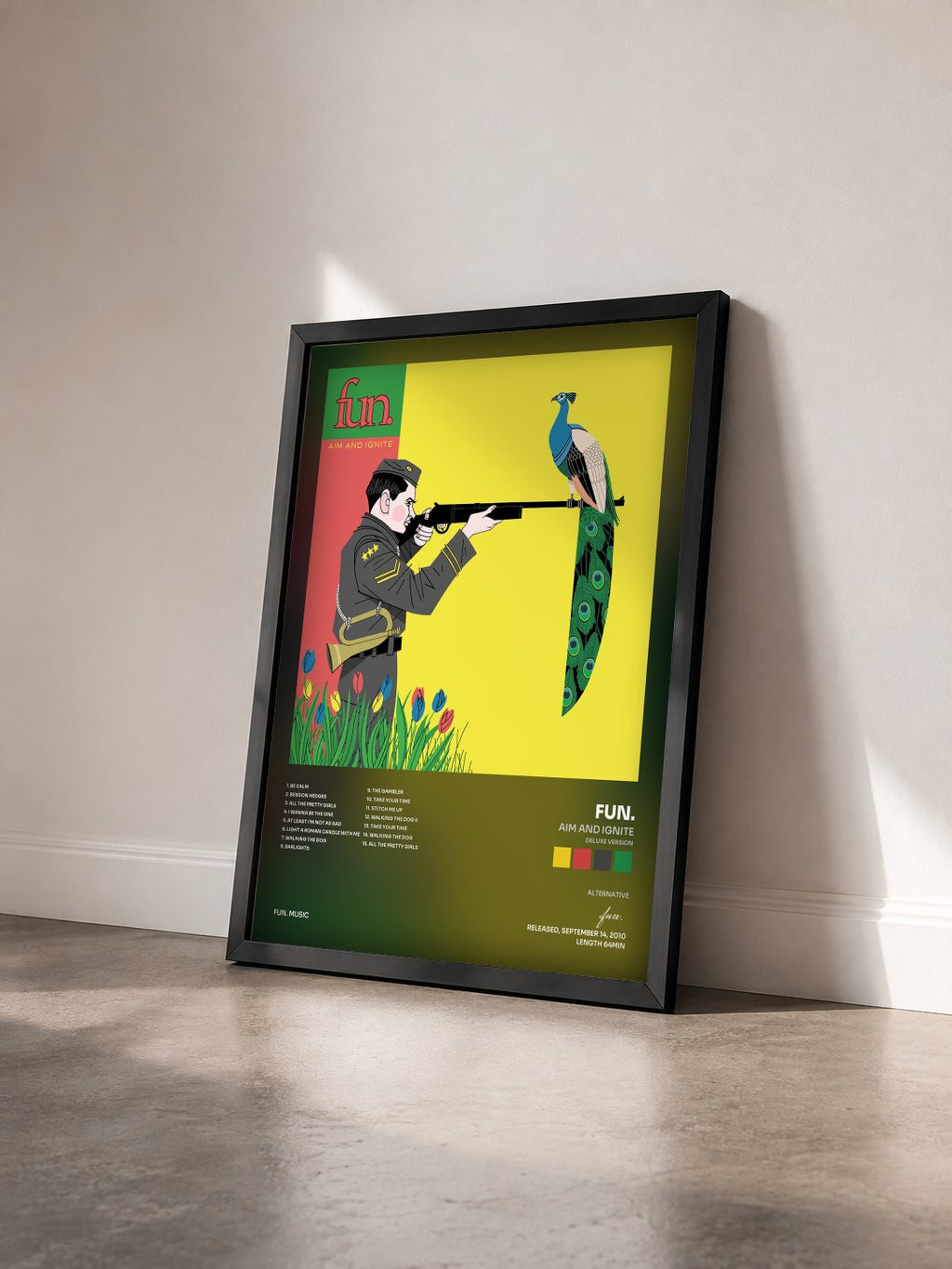 #noir Tableau de l'album Aim and Ignite (Deluxe Version) de fun. vu de trois quarts, cadre noir