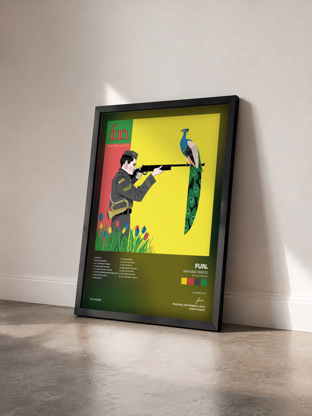 #noir Tableau de l'album Aim and Ignite (Deluxe Version) de fun. vu de trois quarts, cadre noir