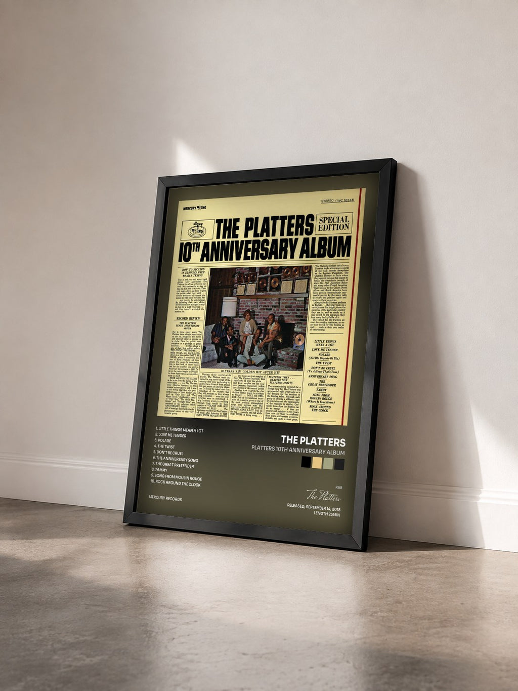 #noir Tableau de l'album Platters 10th Anniversary Album de The Platters vu de trois quarts, cadre noir