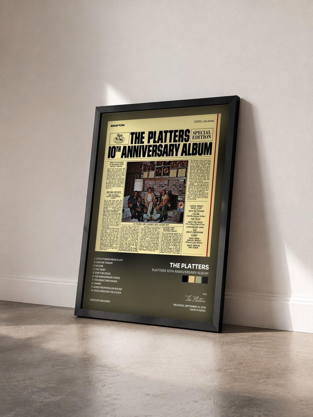 #noir Tableau de l'album Platters 10th Anniversary Album de The Platters vu de trois quarts, cadre noir