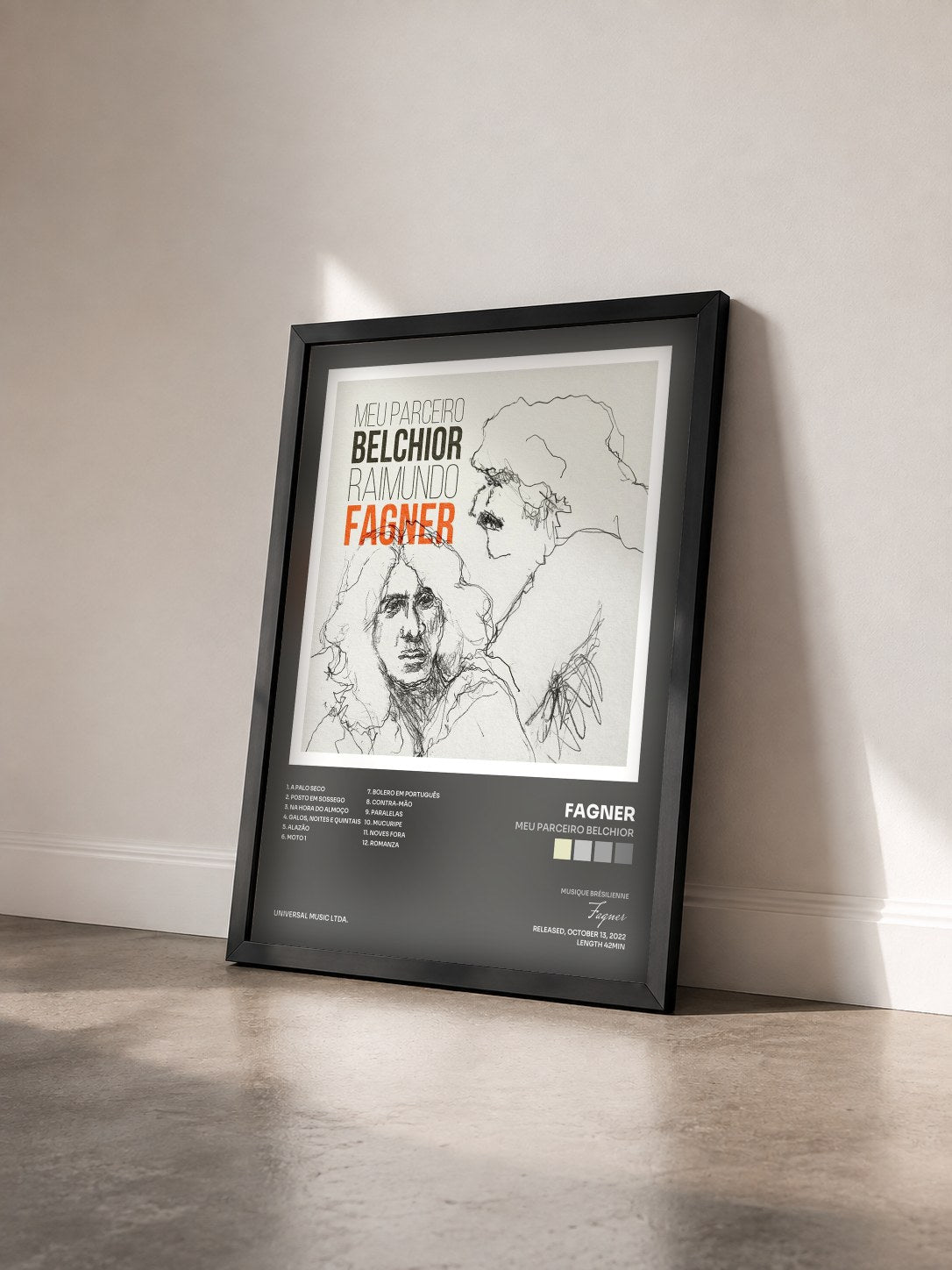 #noir Tableau de l'album Meu Parceiro Belchior de Fagner vu de trois quarts, cadre noir