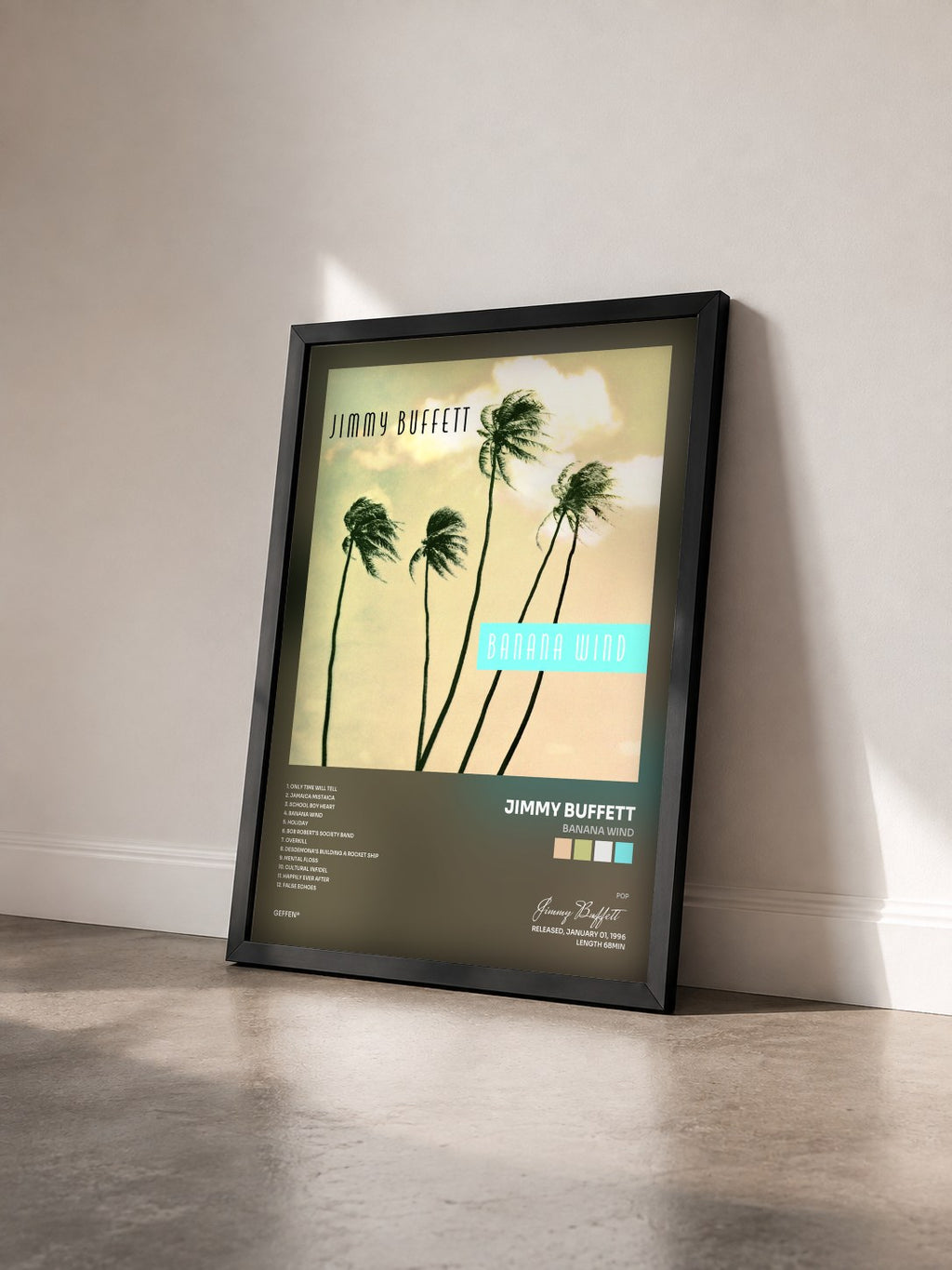 #noir Tableau de l'album Banana Wind de Jimmy Buffett vu de trois quarts, cadre noir