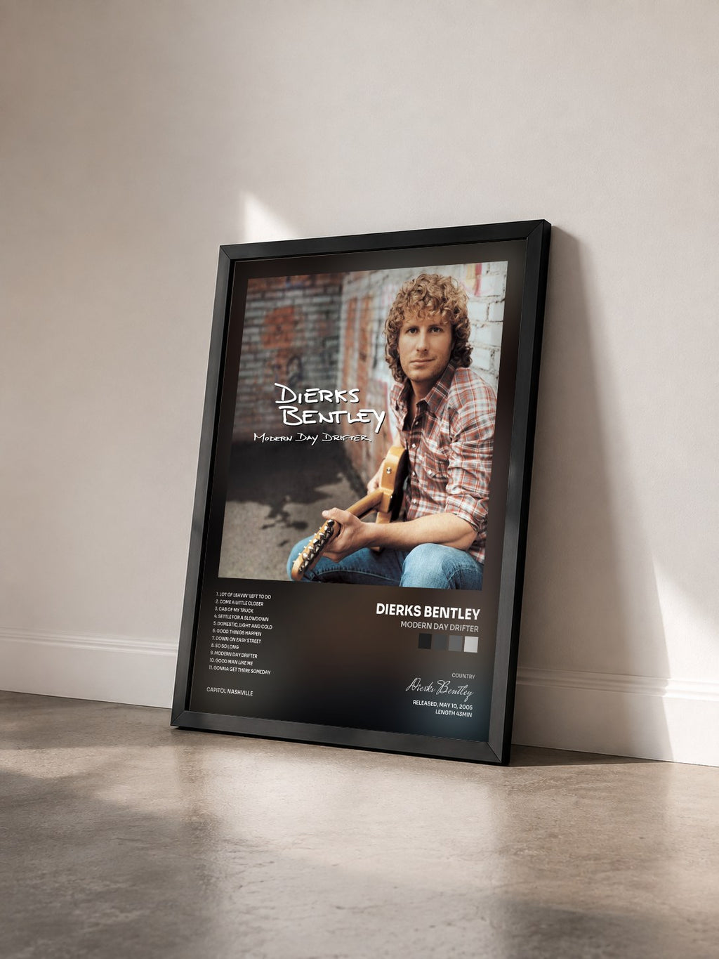 #noir Tableau de l'album Modern Day Drifter de Dierks Bentley vu de trois quarts, cadre noir