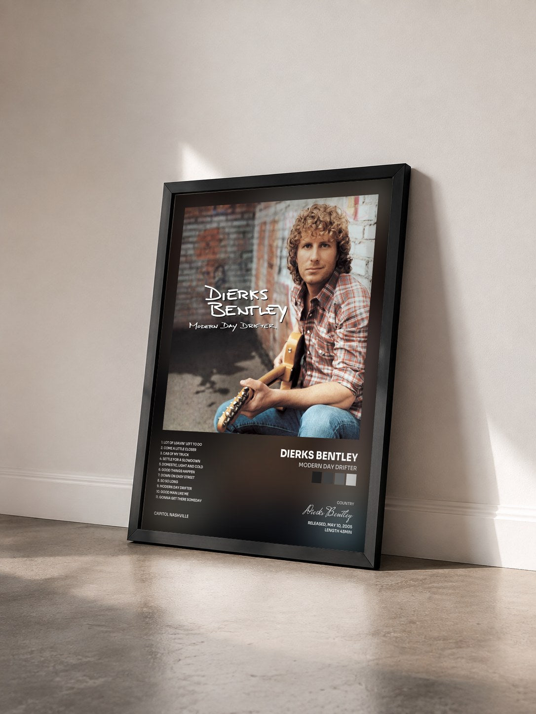 #noir Tableau de l'album Modern Day Drifter de Dierks Bentley vu de trois quarts, cadre noir