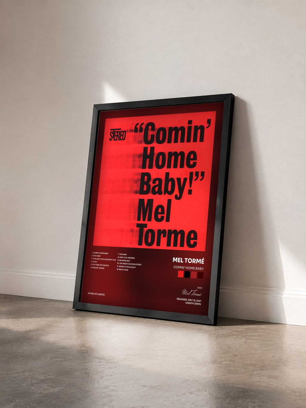 #noir Tableau de l'album Comin' Home Baby de Mel Tormé vu de trois quarts, cadre noir