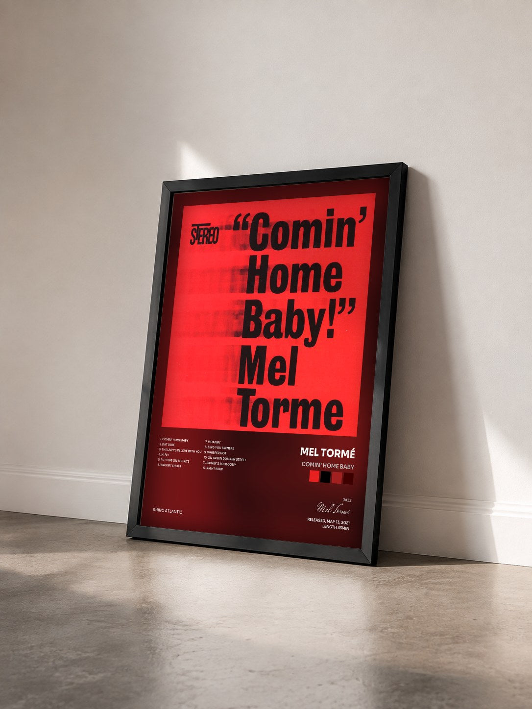 #noir Tableau de l'album Comin' Home Baby de Mel Tormé vu de trois quarts, cadre noir