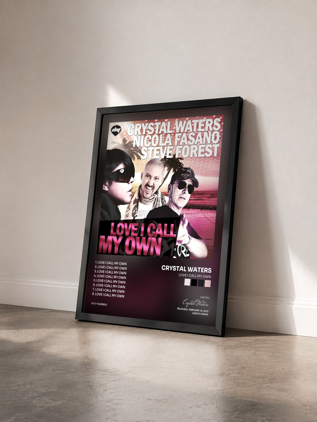 #noir Tableau de l'album Love I Call My Own de Crystal Waters vu de trois quarts, cadre noir