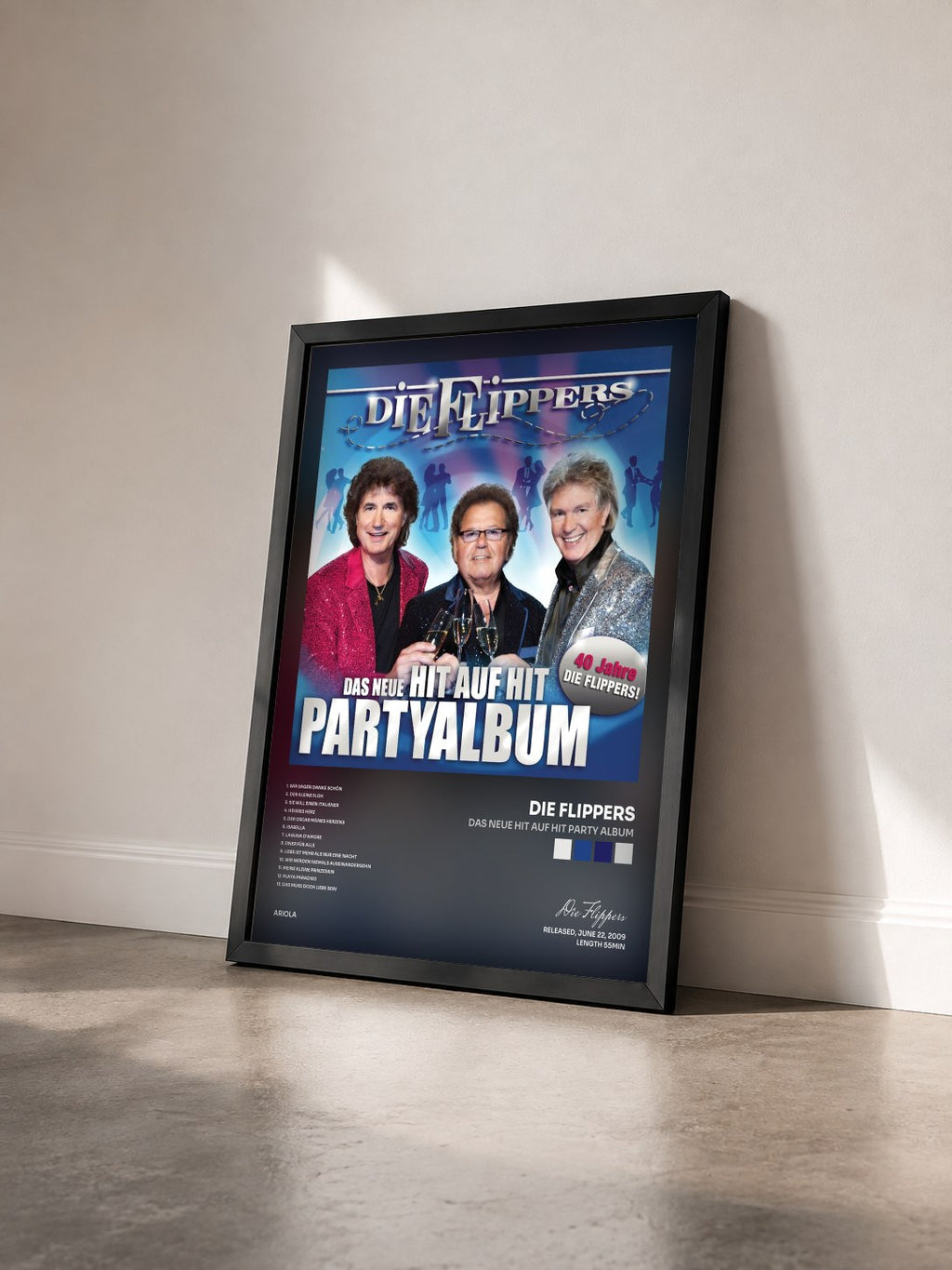 #noir Tableau de l'album Das neue Hit auf Hit Party Album de Die Flippers vu de trois quarts, cadre noir