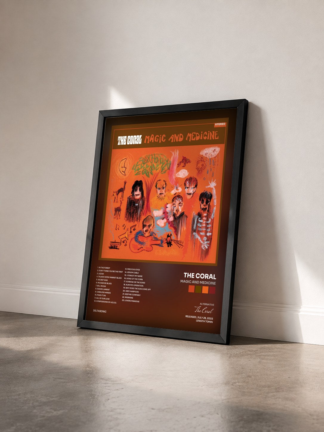 #noir Tableau de l'album Magic And Medicine de The Coral vu de trois quarts, cadre noir