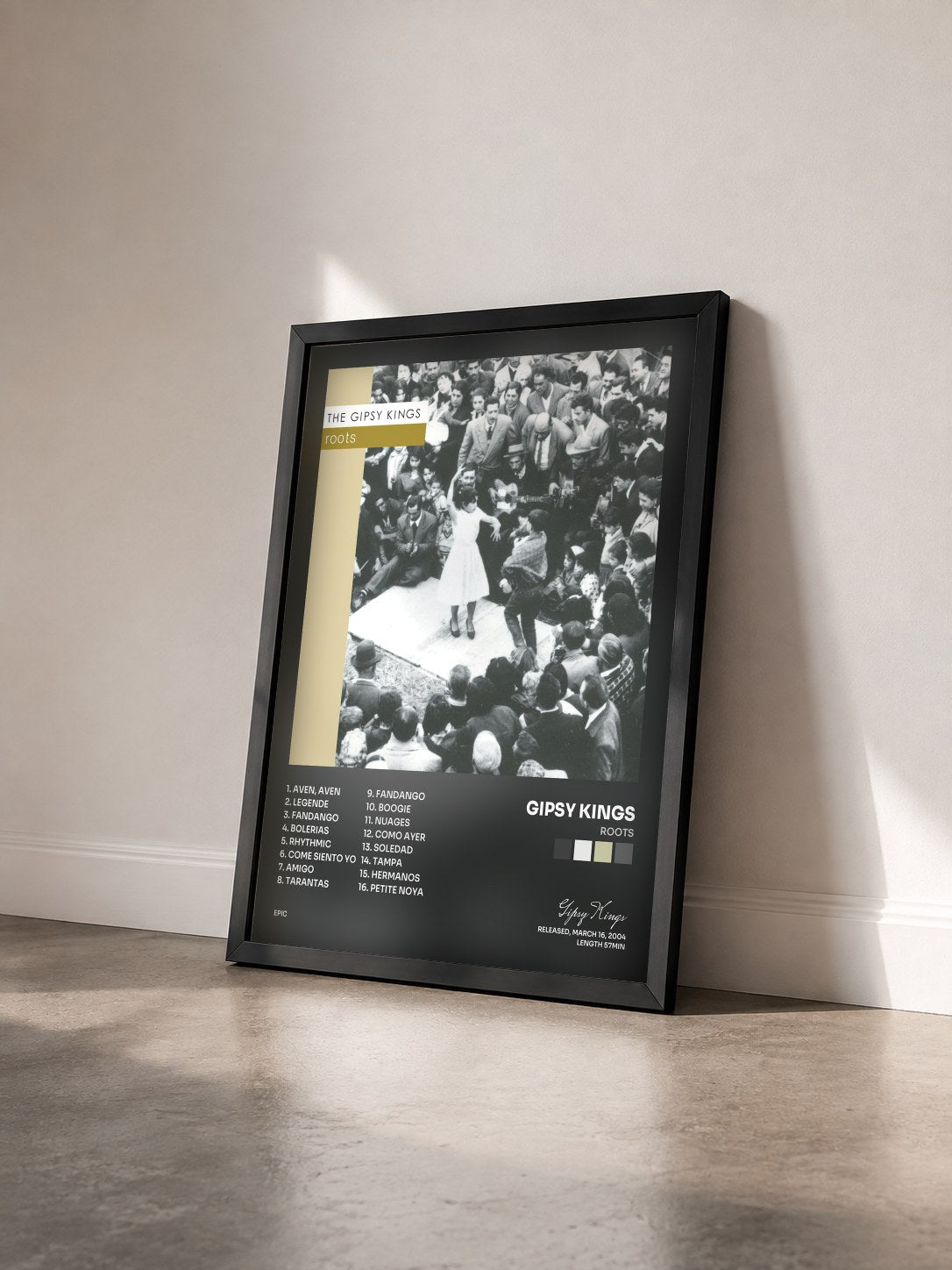 #noir Tableau de l'album Roots de Gipsy Kings vu de trois quarts, cadre noir