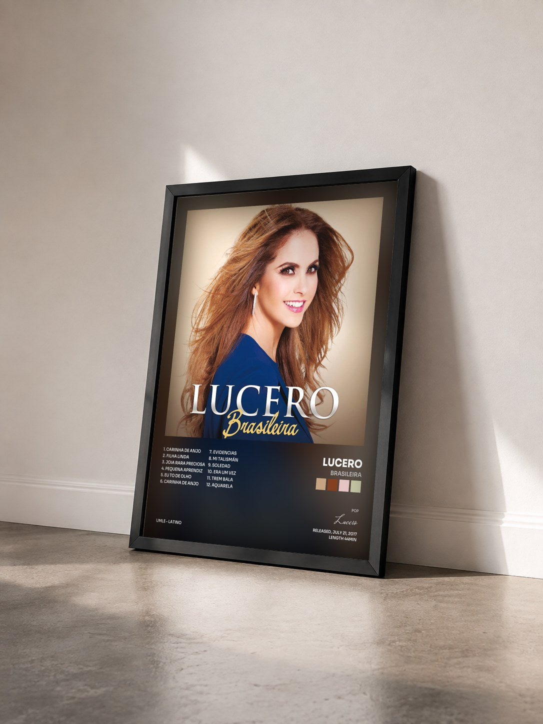 #noir Tableau de l'album Brasileira de Lucero vu de trois quarts, cadre noir