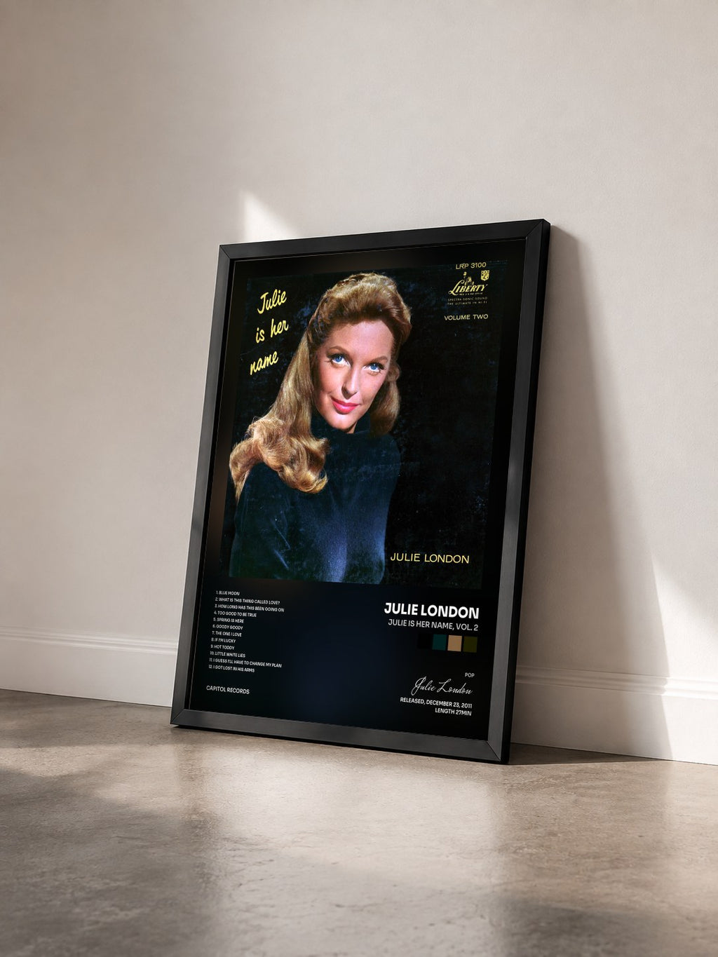 #noir Tableau de l'album Julie Is Her Name, Vol. 2 de Julie London vu de trois quarts, cadre noir