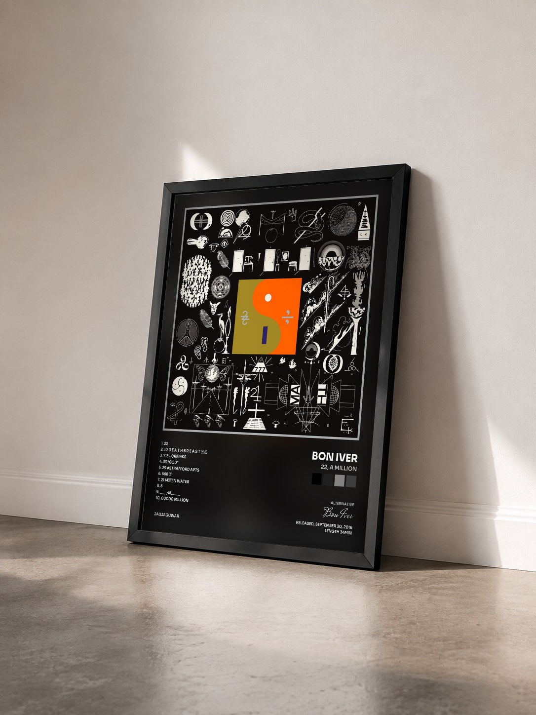 #noir Tableau de l'album 22, A Million de Bon Iver vu de trois quarts, cadre noir