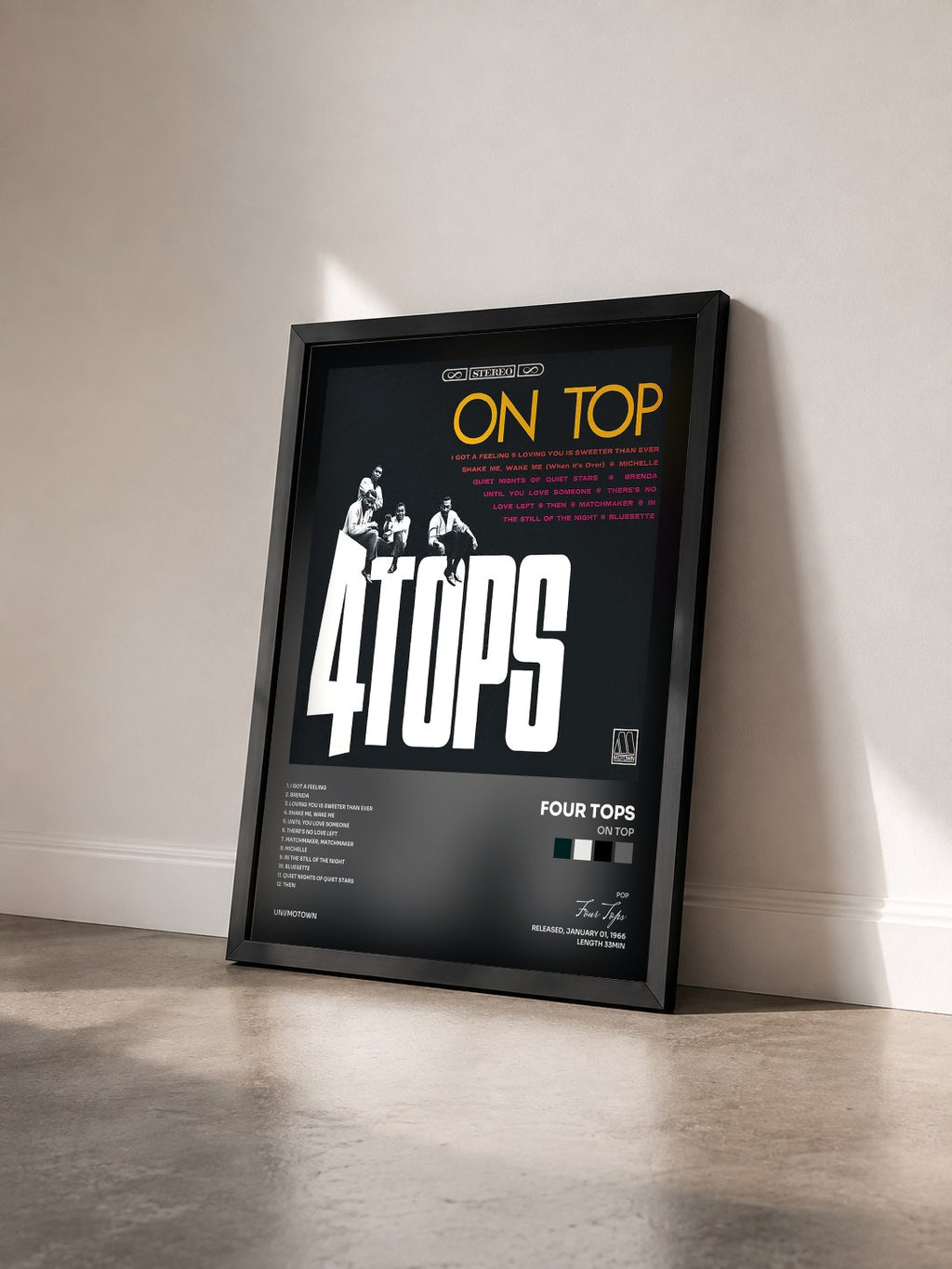 #noir Tableau de l'album On Top de Four Tops vu de trois quarts, cadre noir