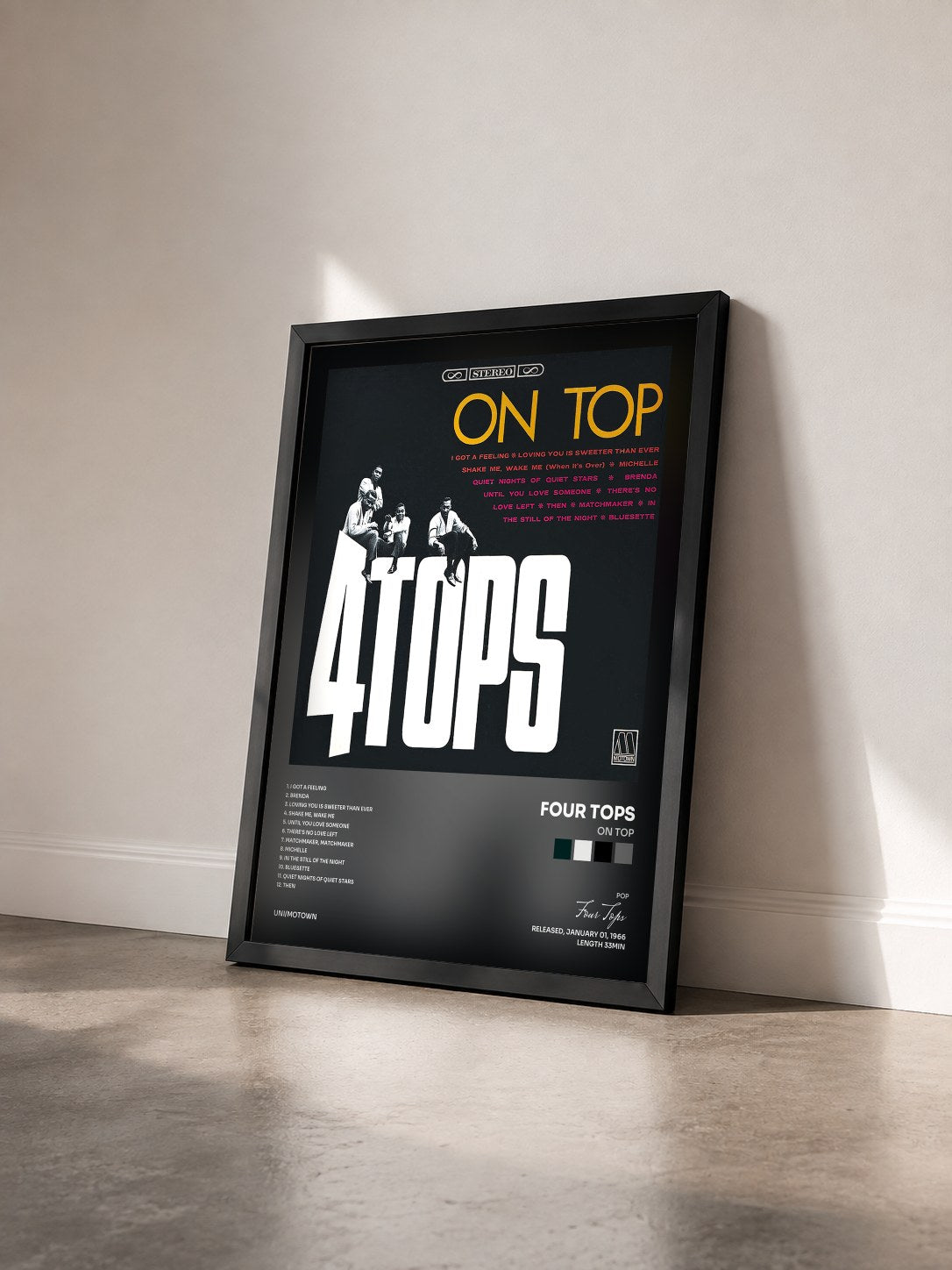 #noir Tableau de l'album On Top de Four Tops vu de trois quarts, cadre noir