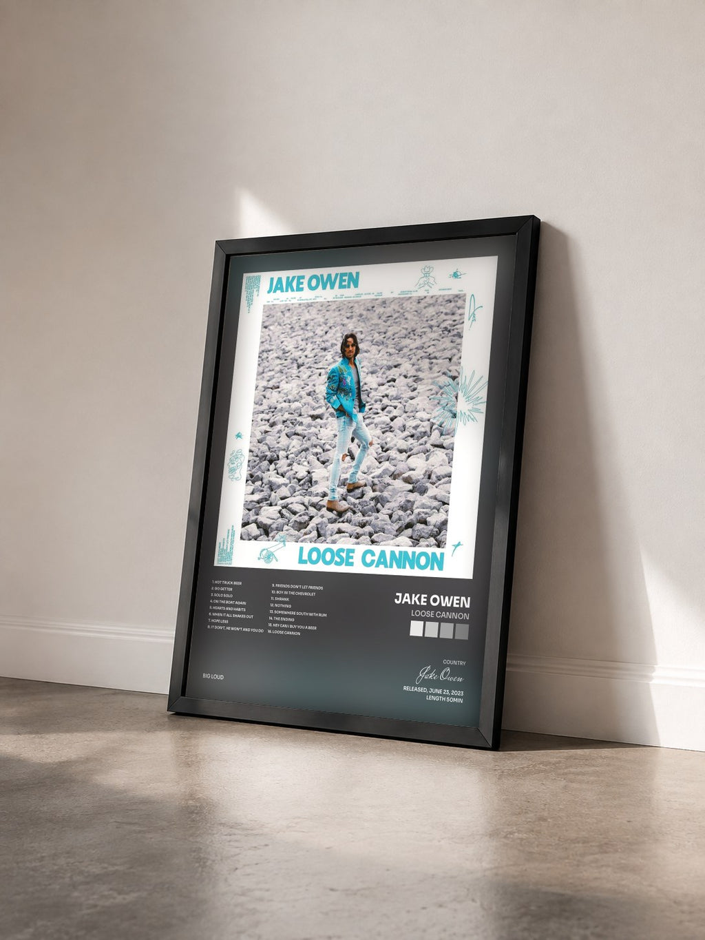 #noir Tableau de l'album Loose Cannon de Jake Owen vu de trois quarts, cadre noir