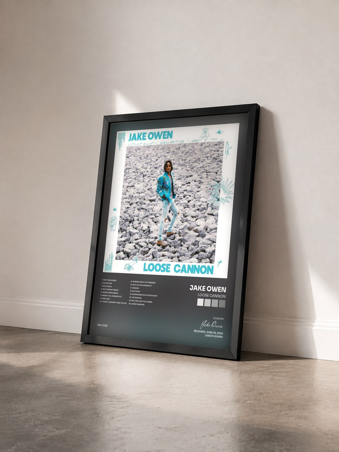 #noir Tableau de l'album Loose Cannon de Jake Owen vu de trois quarts, cadre noir