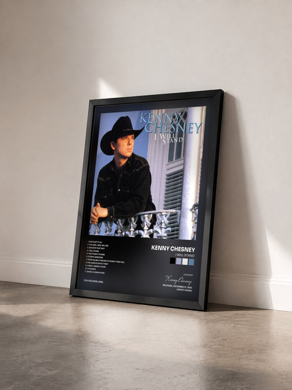 #noir Tableau de l'album I Will Stand de Kenny Chesney vu de trois quarts, cadre noir