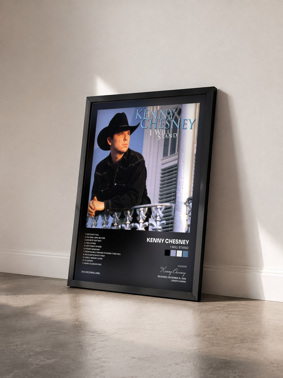 #noir Tableau de l'album I Will Stand de Kenny Chesney vu de trois quarts, cadre noir