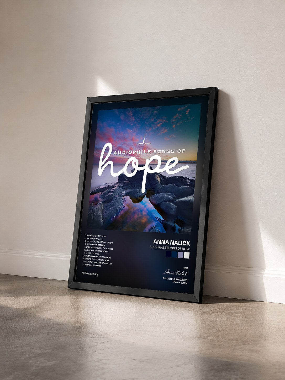 #noir Tableau de l'album Audiophile Songs of Hope de Anna Nalick vu de trois quarts, cadre noir