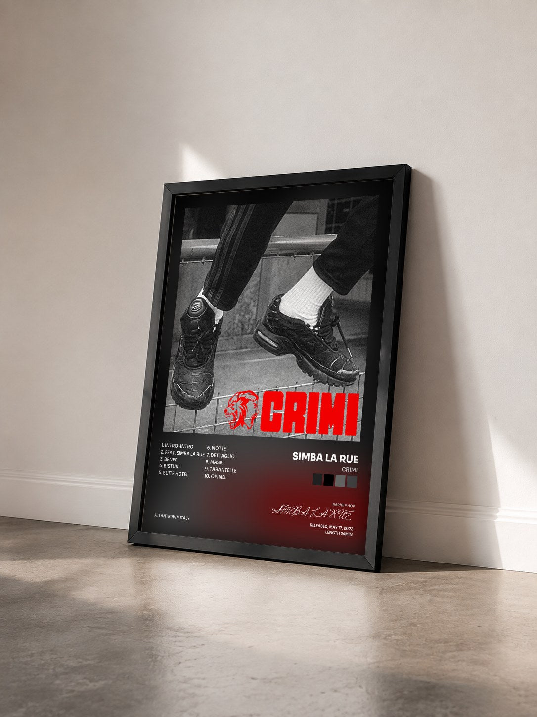#noir Tableau de l'album CRIMI de SIMBA LA RUE vu de trois quarts, cadre noir