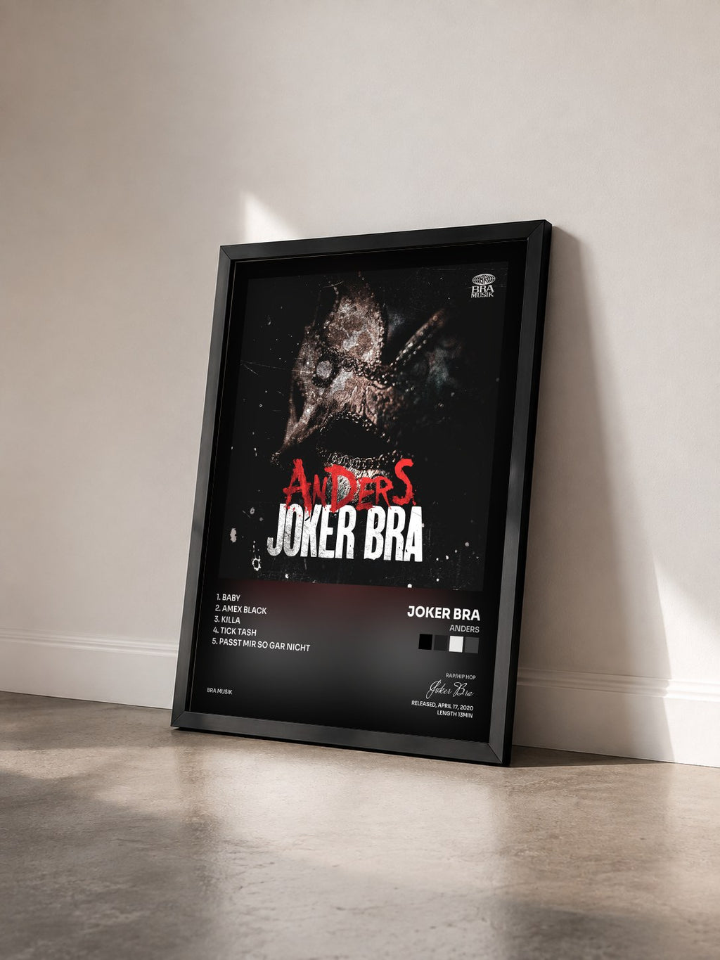 #noir Tableau de l'album ANDERS de Joker Bra vu de trois quarts, cadre noir