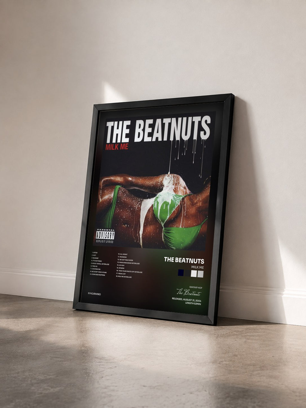 #noir Tableau de l'album Milk Me de The Beatnuts vu de trois quarts, cadre noir