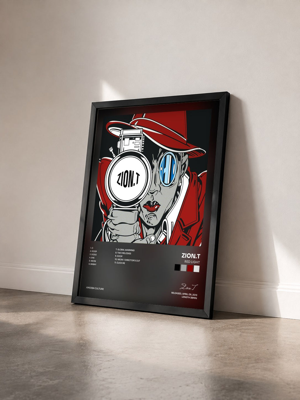 #noir Tableau de l'album Red Light de Zion.T vu de trois quarts, cadre noir
