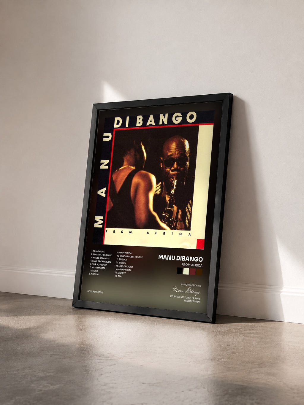 #noir Tableau de l'album From Africa de Manu Dibango vu de trois quarts, cadre noir
