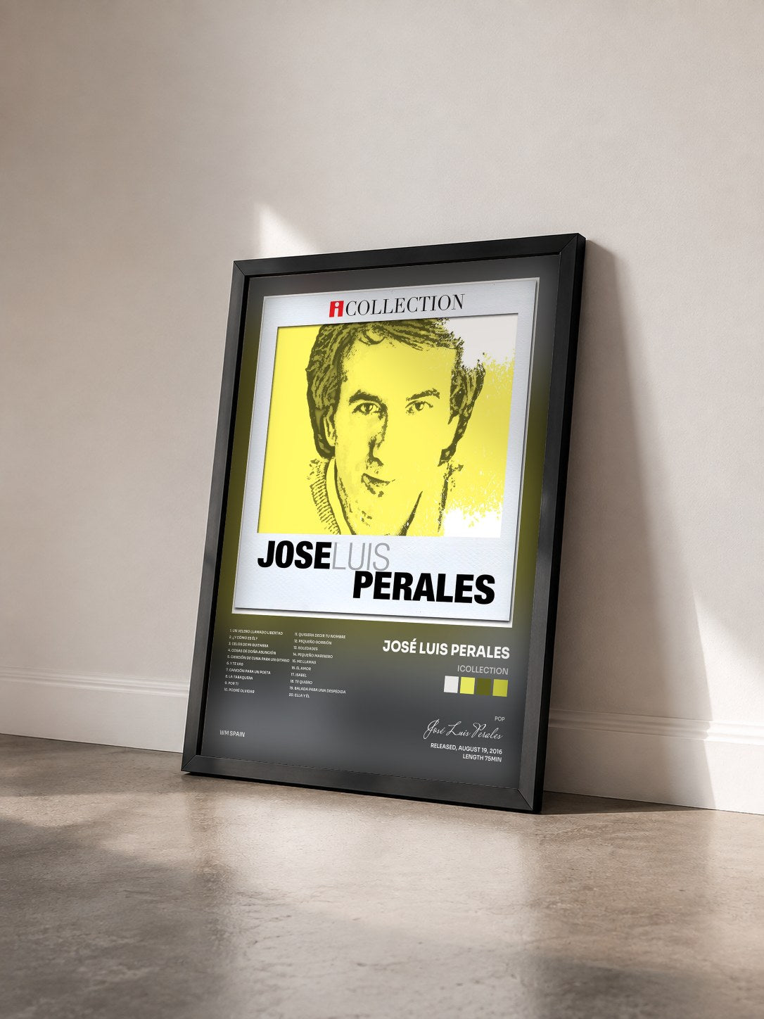 #noir Tableau de l'album iCollection de José Luis Perales vu de trois quarts, cadre noir
