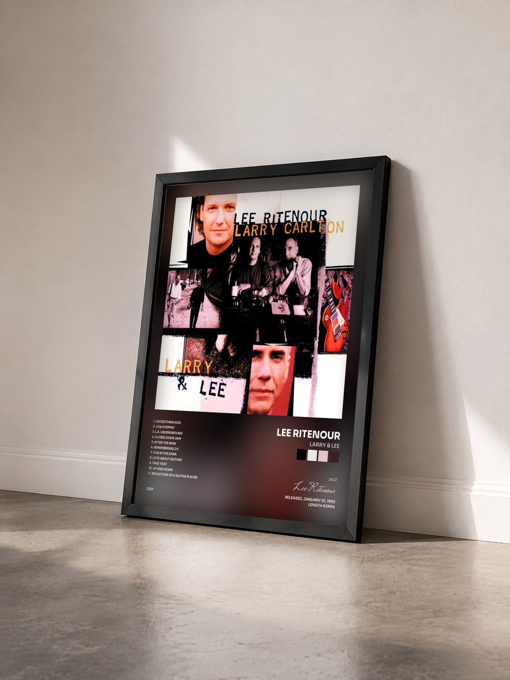 #noir Tableau de l'album Larry & Lee de Lee Ritenour vu de trois quarts, cadre noir