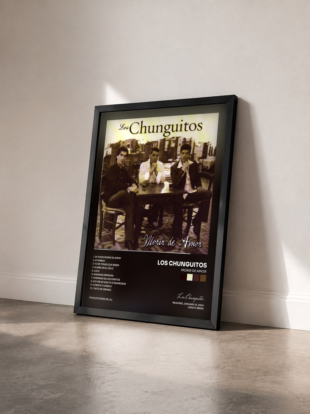 #noir Tableau de l'album Morir De Amor de Los Chunguitos vu de trois quarts, cadre noir