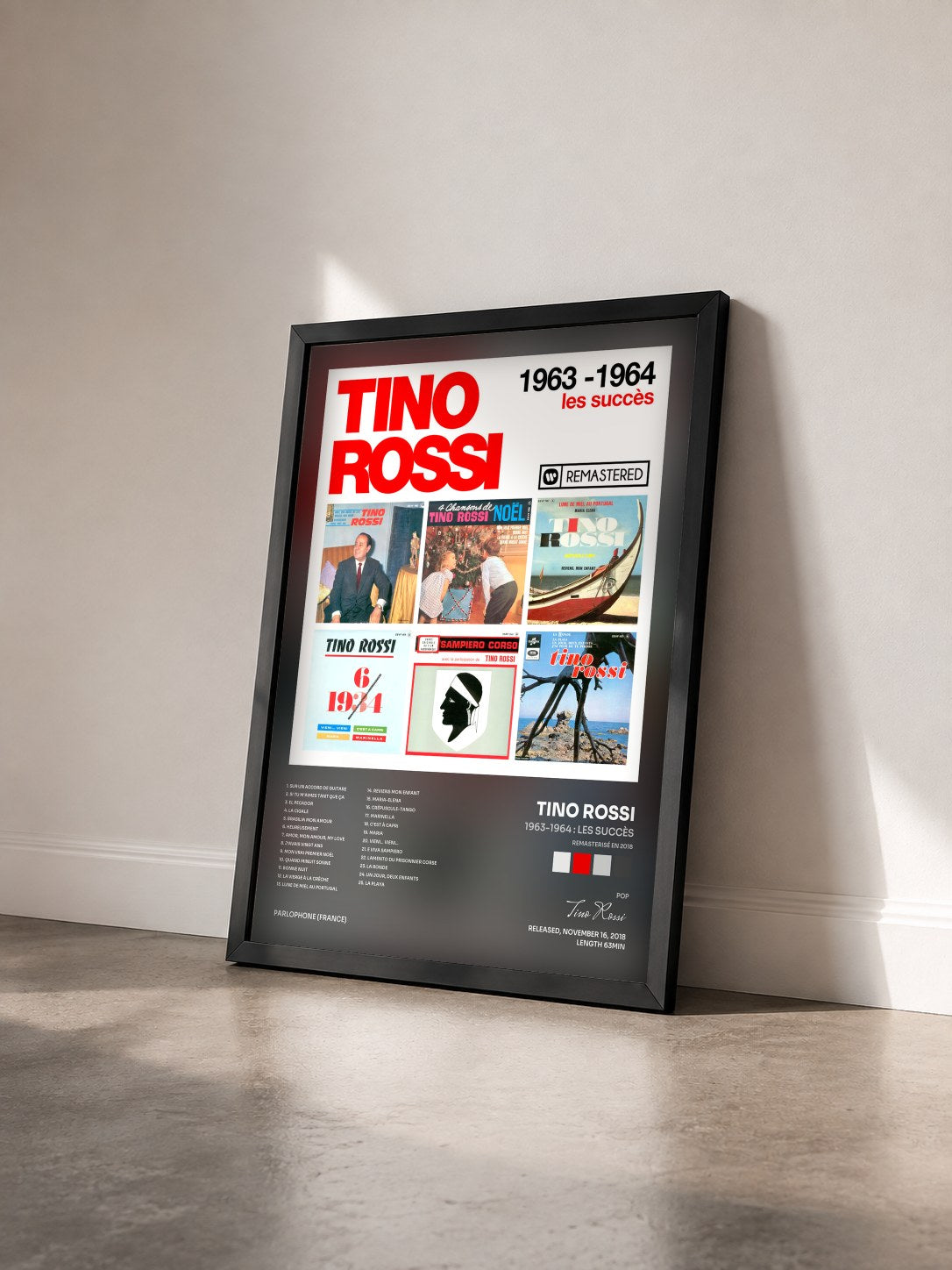 #noir Tableau de l'album 1963-1964 : Les succès (Remasterisé en 2018) de Tino Rossi vu de trois quarts, cadre noir