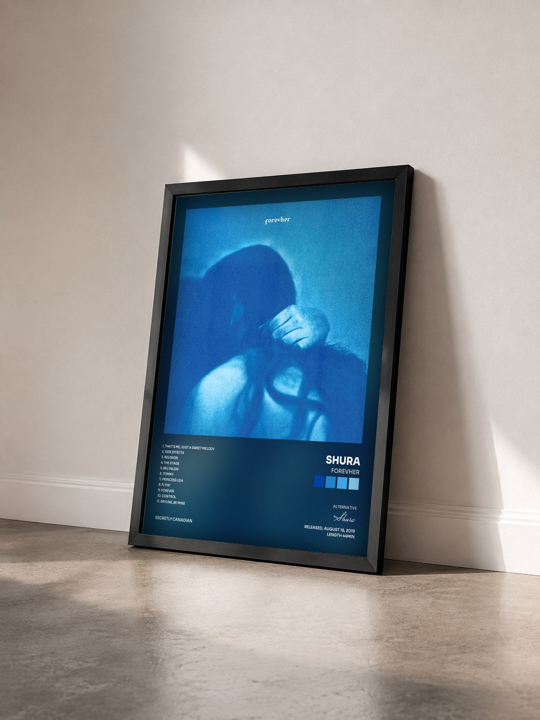#noir Tableau de l'album forevher de Shura vu de trois quarts, cadre noir