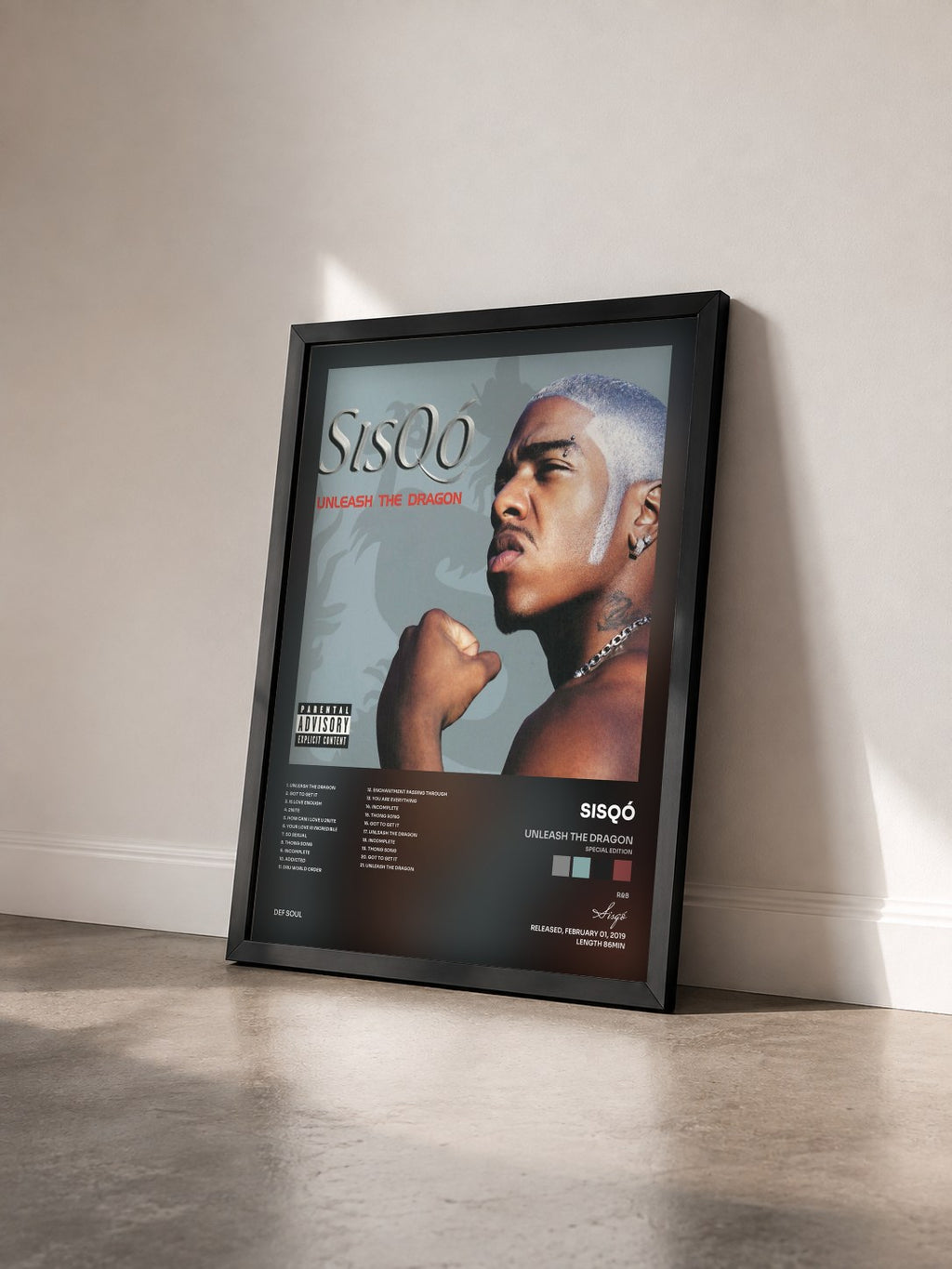 #noir Tableau de l'album Unleash The Dragon (Special Edition) de Sisqó vu de trois quarts, cadre noir
