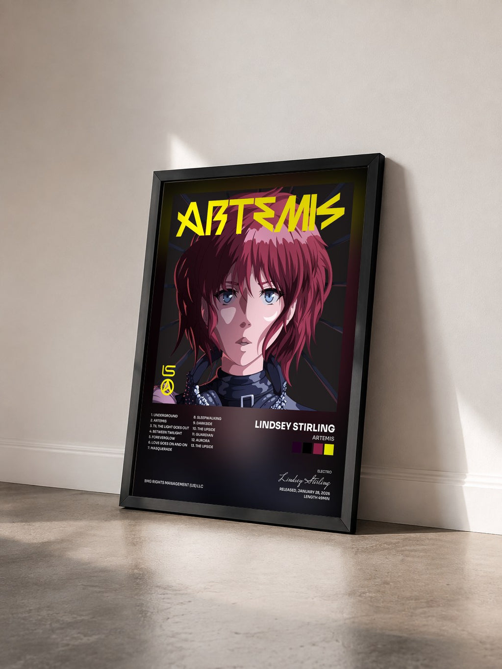 #noir Tableau de l'album Artemis de Lindsey Stirling vu de trois quarts, cadre noir