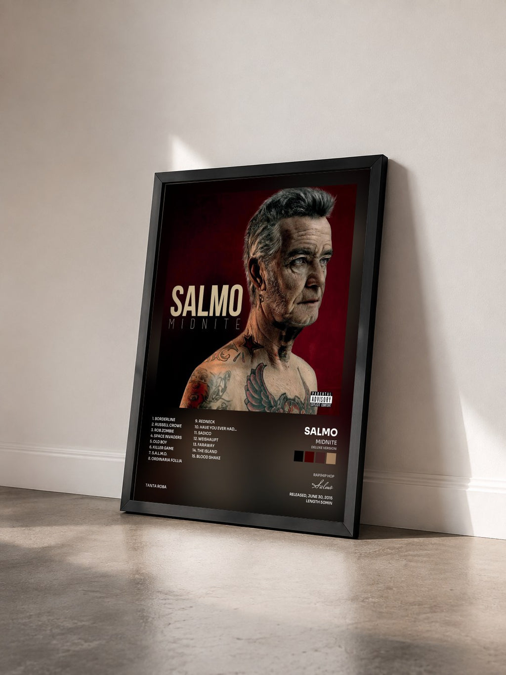 #noir Tableau de l'album Midnite (Deluxe Version) de Salmo vu de trois quarts, cadre noir