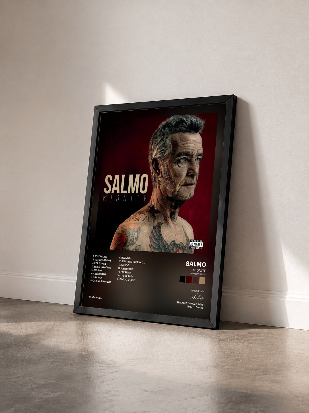#noir Tableau de l'album Midnite (Deluxe Version) de Salmo vu de trois quarts, cadre noir