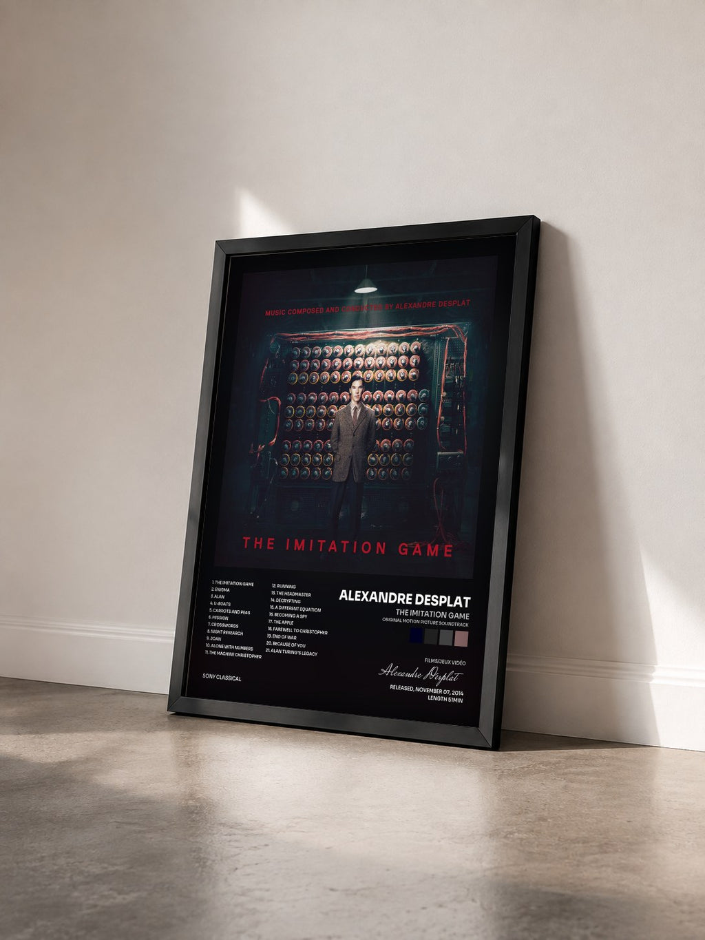 #noir Tableau de l'album The Imitation Game (Original Motion Picture Soundtrack) de Alexandre Desplat vu de trois quarts, cadre noir
