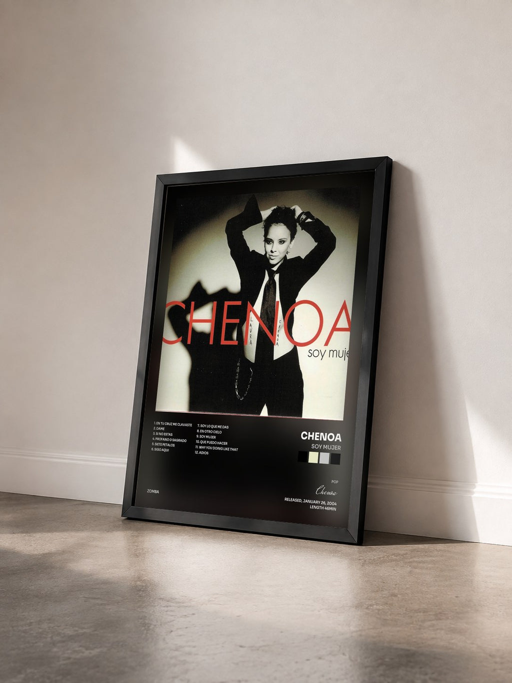 #noir Tableau de l'album Soy Mujer de Chenoa vu de trois quarts, cadre noir