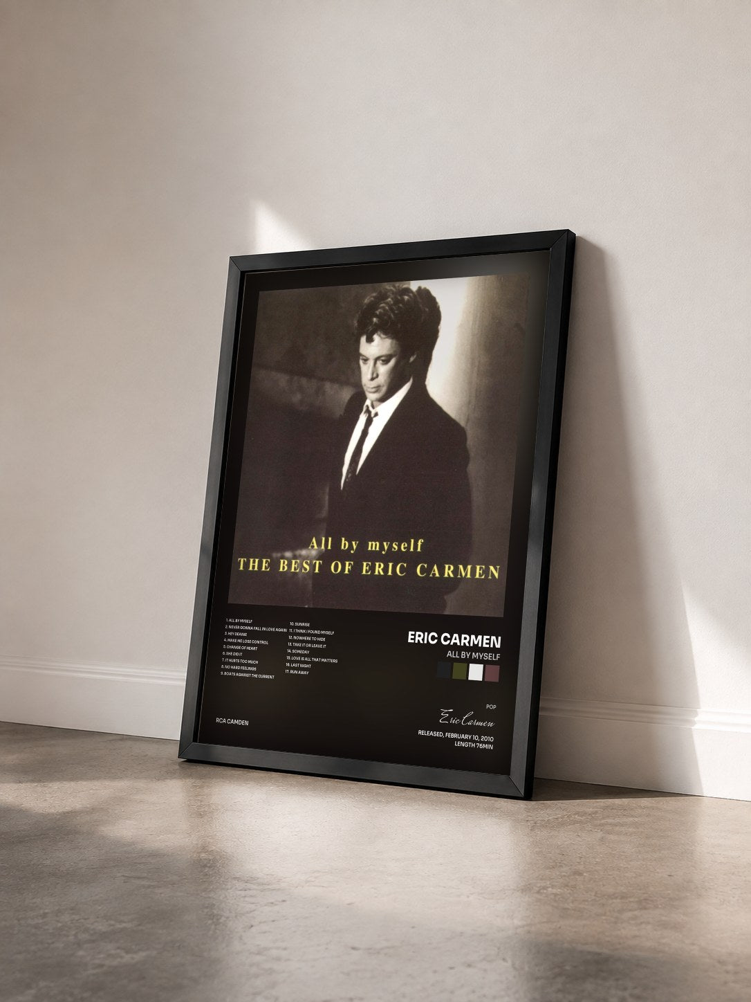 #noir Tableau de l'album All By Myself de Eric Carmen vu de trois quarts, cadre noir