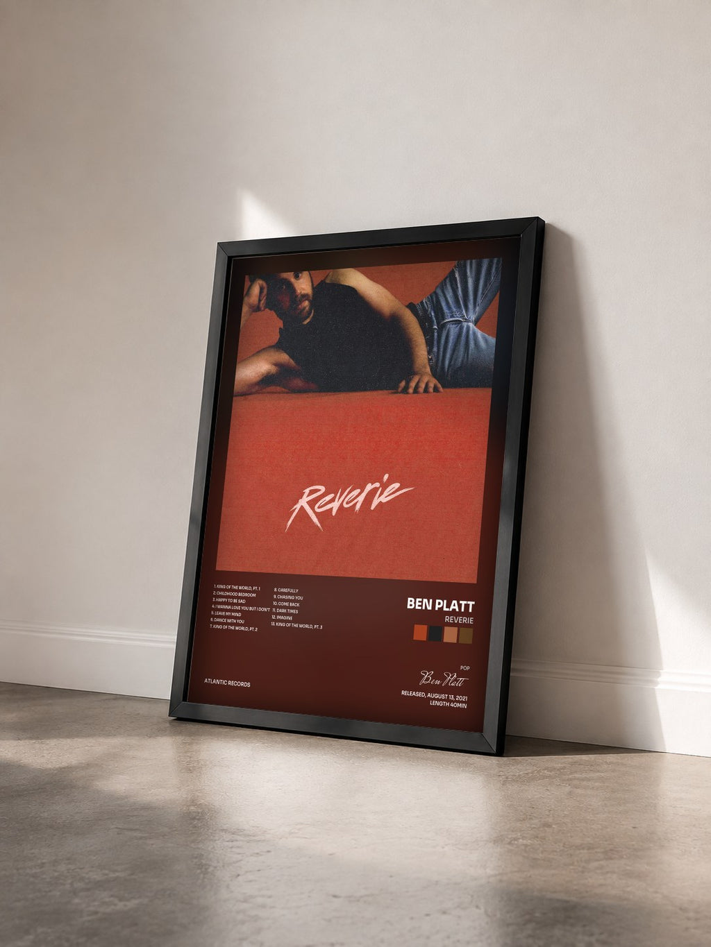 #noir Tableau de l'album Reverie de Ben Platt vu de trois quarts, cadre noir