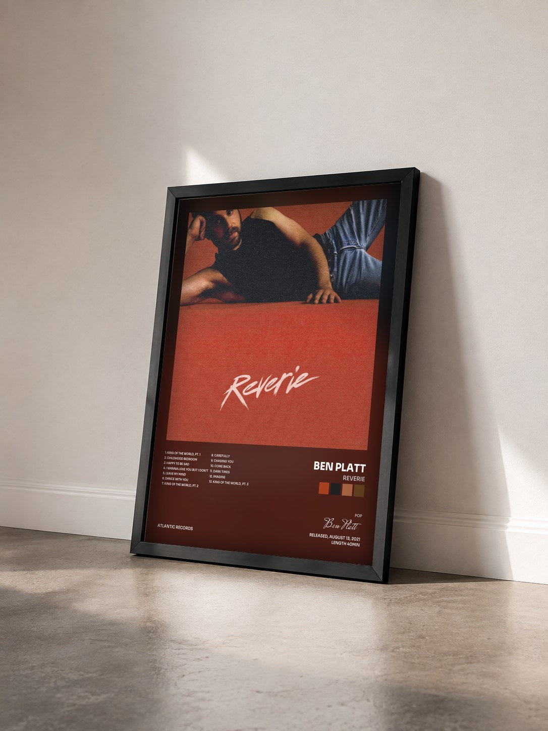 #noir Tableau de l'album Reverie de Ben Platt vu de trois quarts, cadre noir
