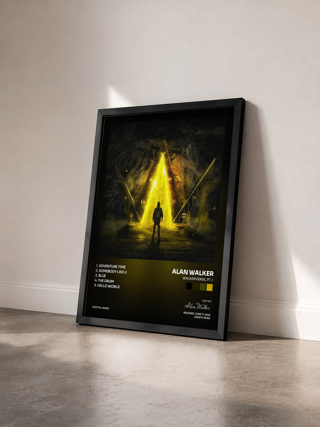 #noir Tableau de l'album Walkerverse, Pt. I de Alan Walker vu de trois quarts, cadre noir