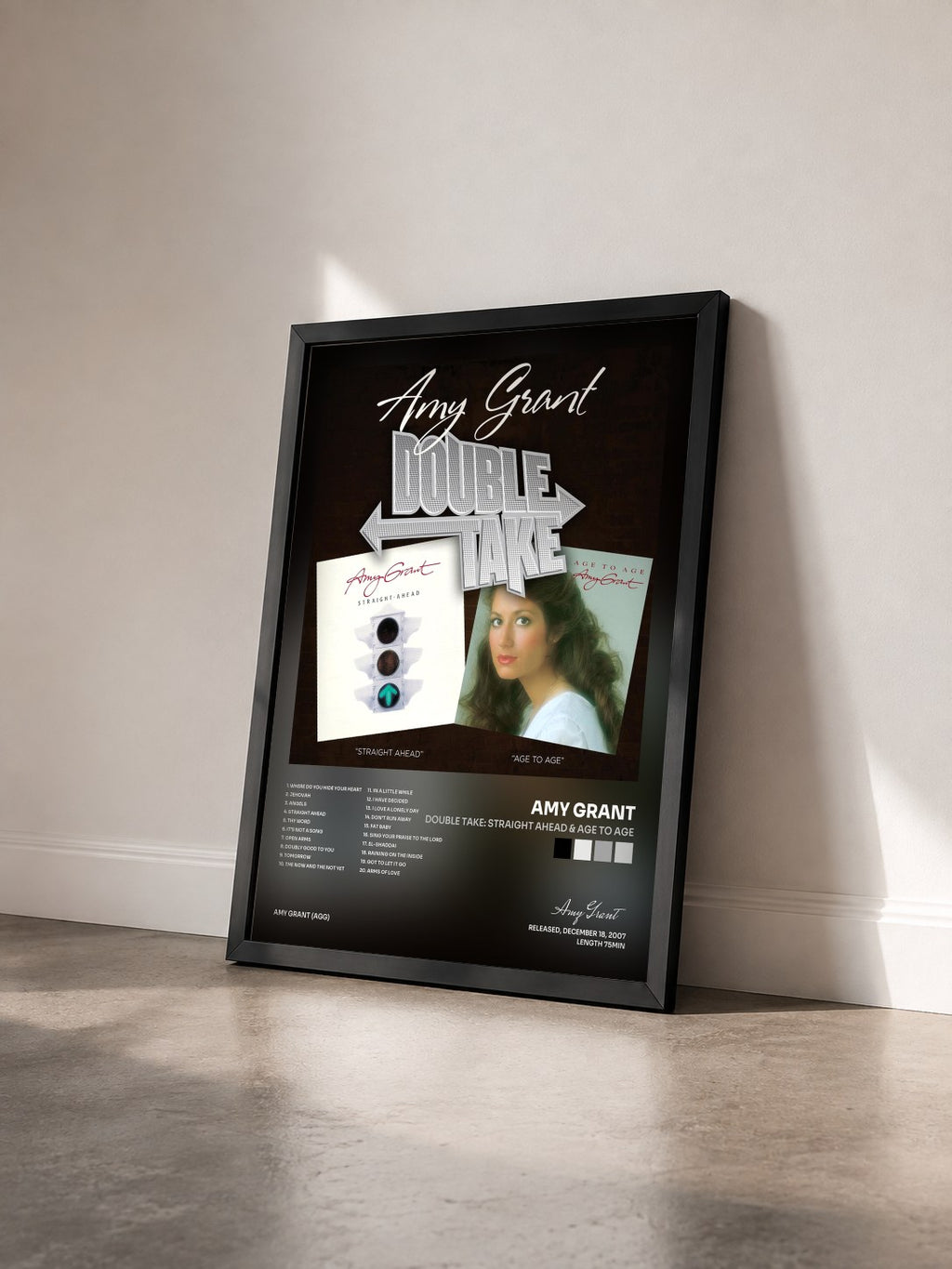 #noir Tableau de l'album Double Take: Straight Ahead & Age To Age de Amy Grant vu de trois quarts, cadre noir