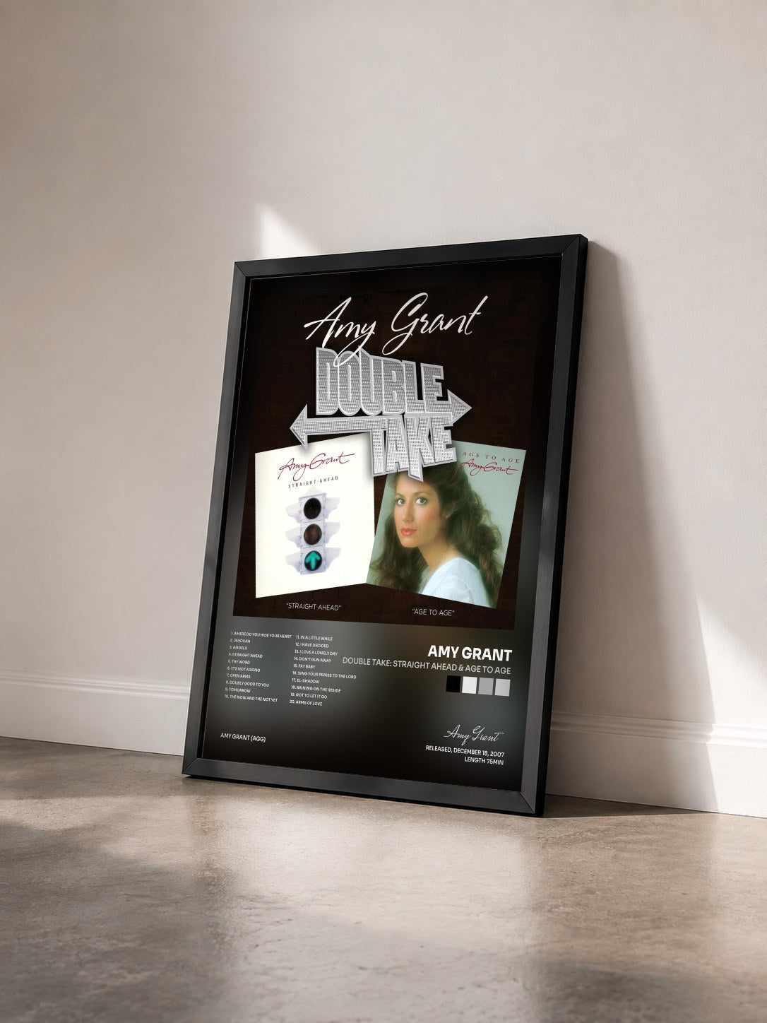 #noir Tableau de l'album Double Take: Straight Ahead & Age To Age de Amy Grant vu de trois quarts, cadre noir