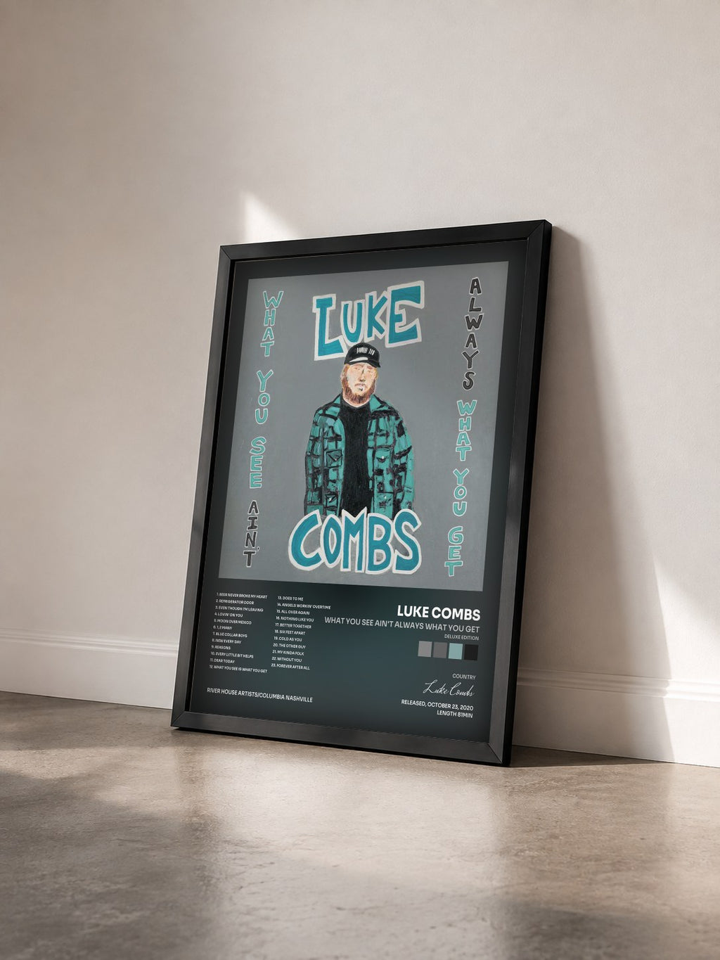 #noir Tableau de l'album What You See Ain't Always What You Get (Deluxe Edition) de Luke Combs vu de trois quarts, cadre noir