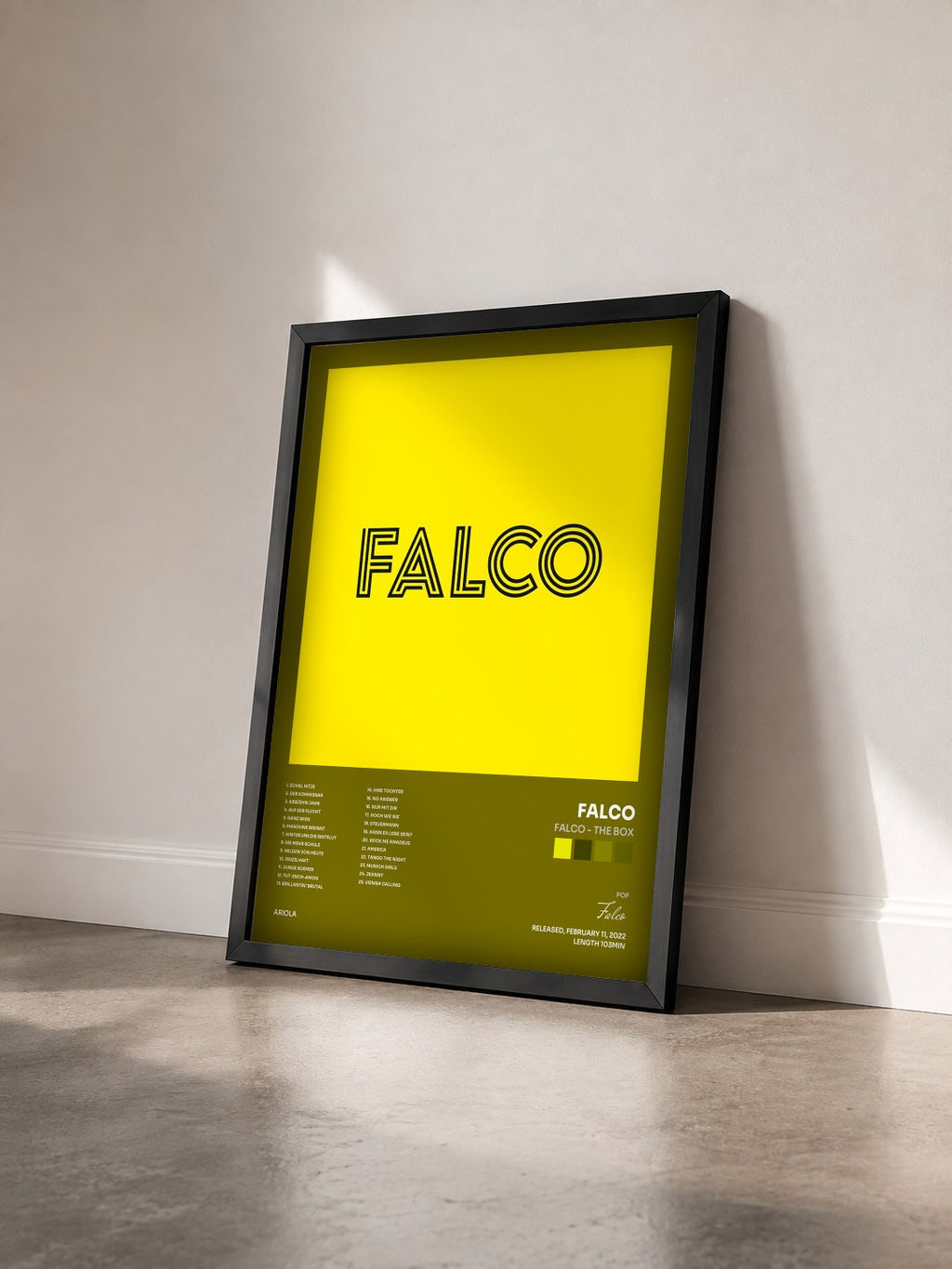 #noir Tableau de l'album Falco - The Box de Falco vu de trois quarts, cadre noir
