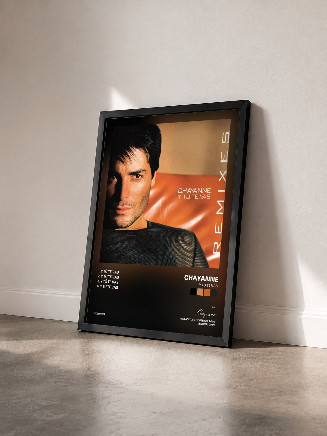 #noir Tableau de l'album Y Tu Te Vas de Chayanne vu de trois quarts, cadre noir